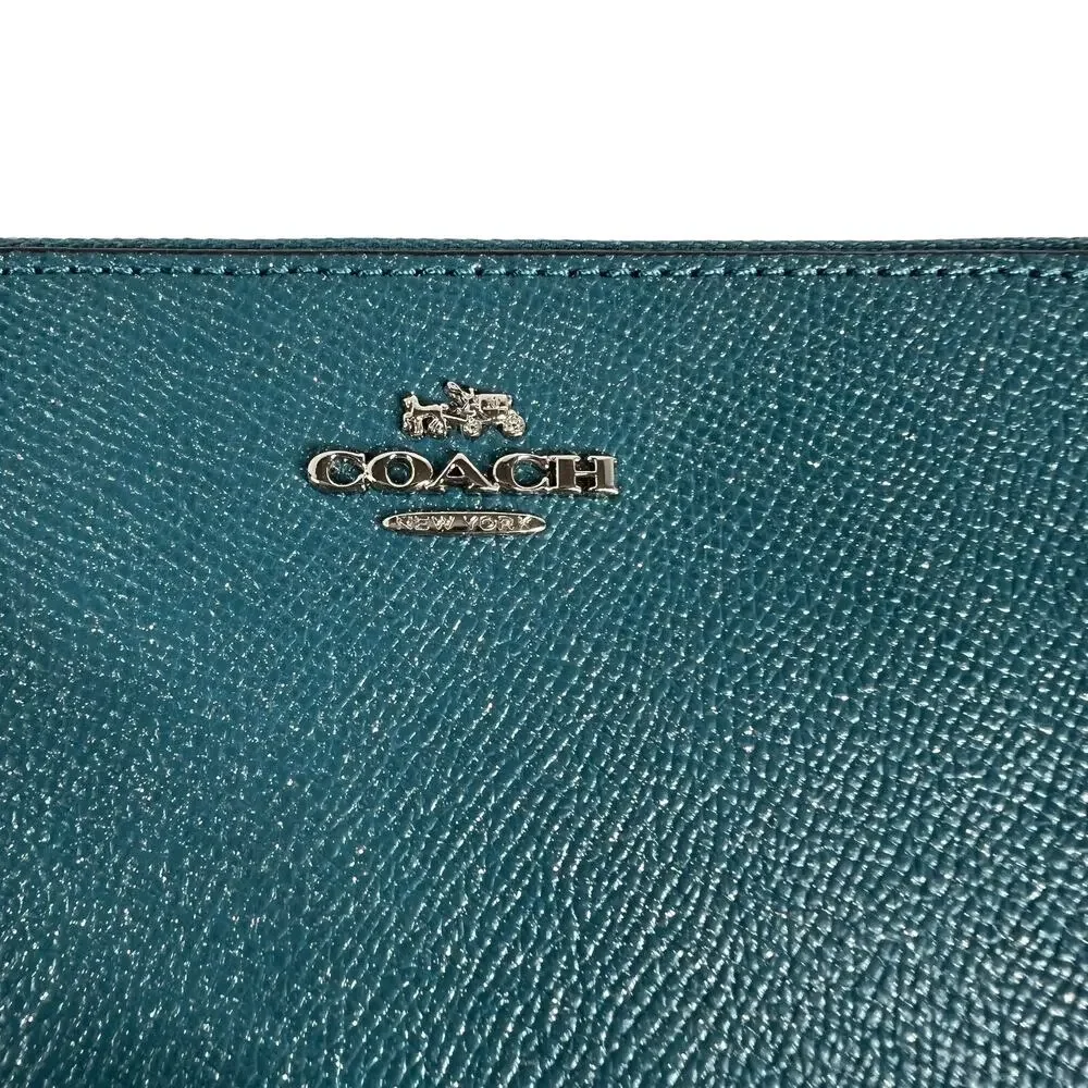 COACH Crosby Clutch Wristlet Dark Teal Glitter Crossgrain Leather F21020 NWT